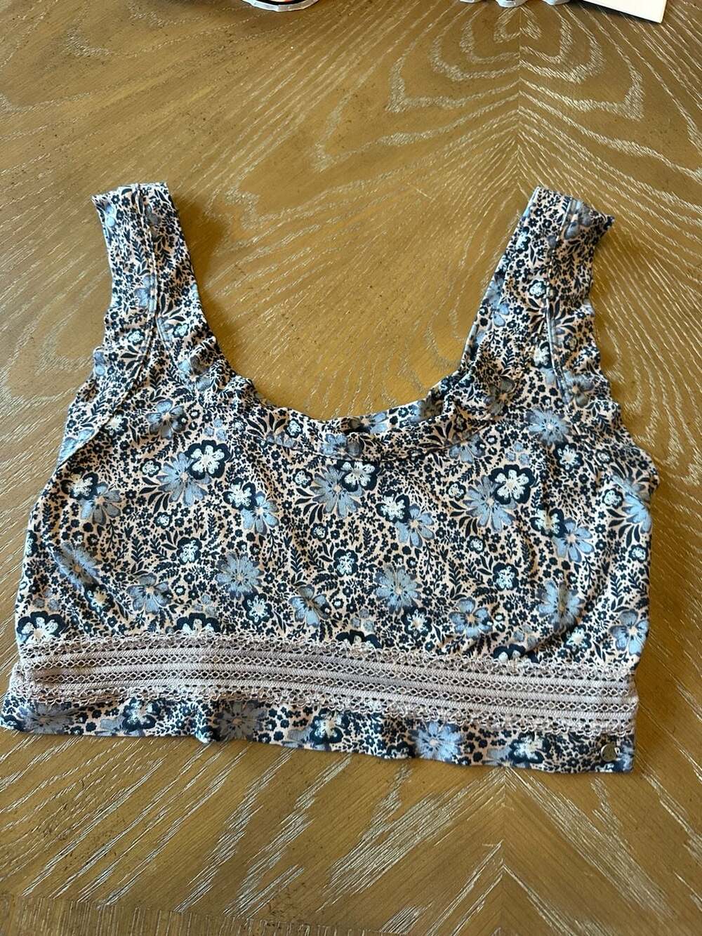 Lucky Brand Floral Print Longline Bralette with Lace Trim